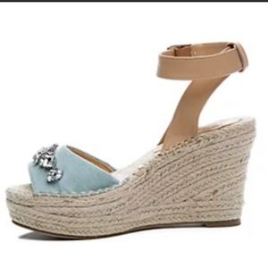 Kaari Blue espadrilles wedge ankle rhinestone blue size 9 sandals